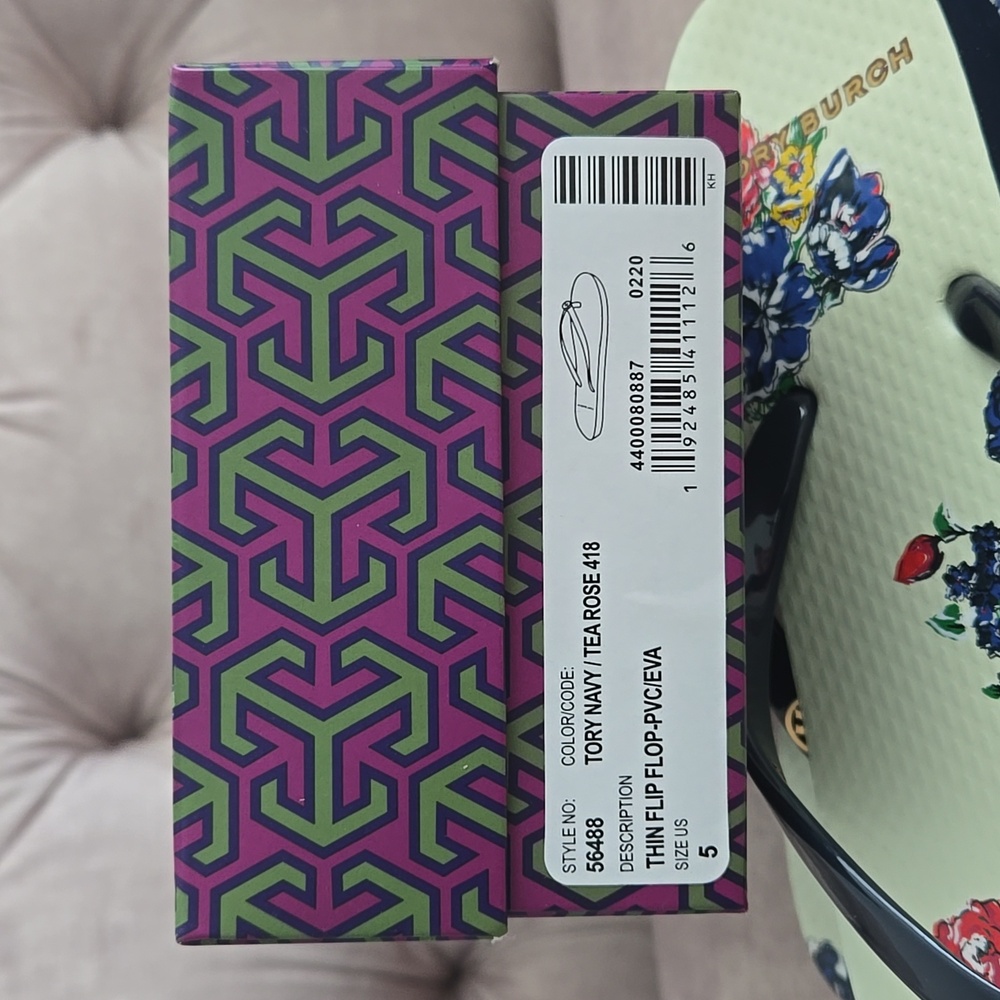 Tory Burch flip flop, navy/tea rose, size 5 - Picture 5 of 6